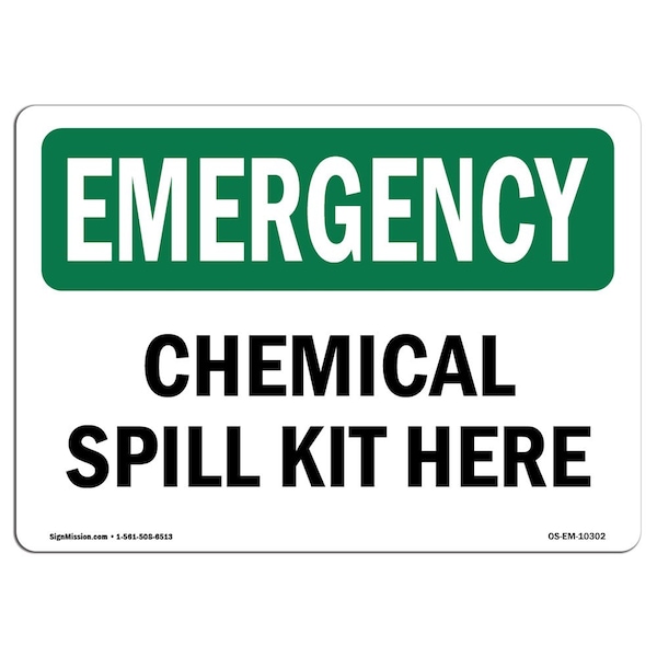 Safety Sign, OSHA EMERGENCY, 3.5" Height, Chemical Spill Kit Here, Landscape, 10PK